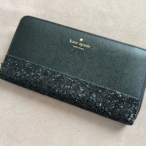 Kate Spade Greta Court Glitter Neda continental wallet black glitter zip around